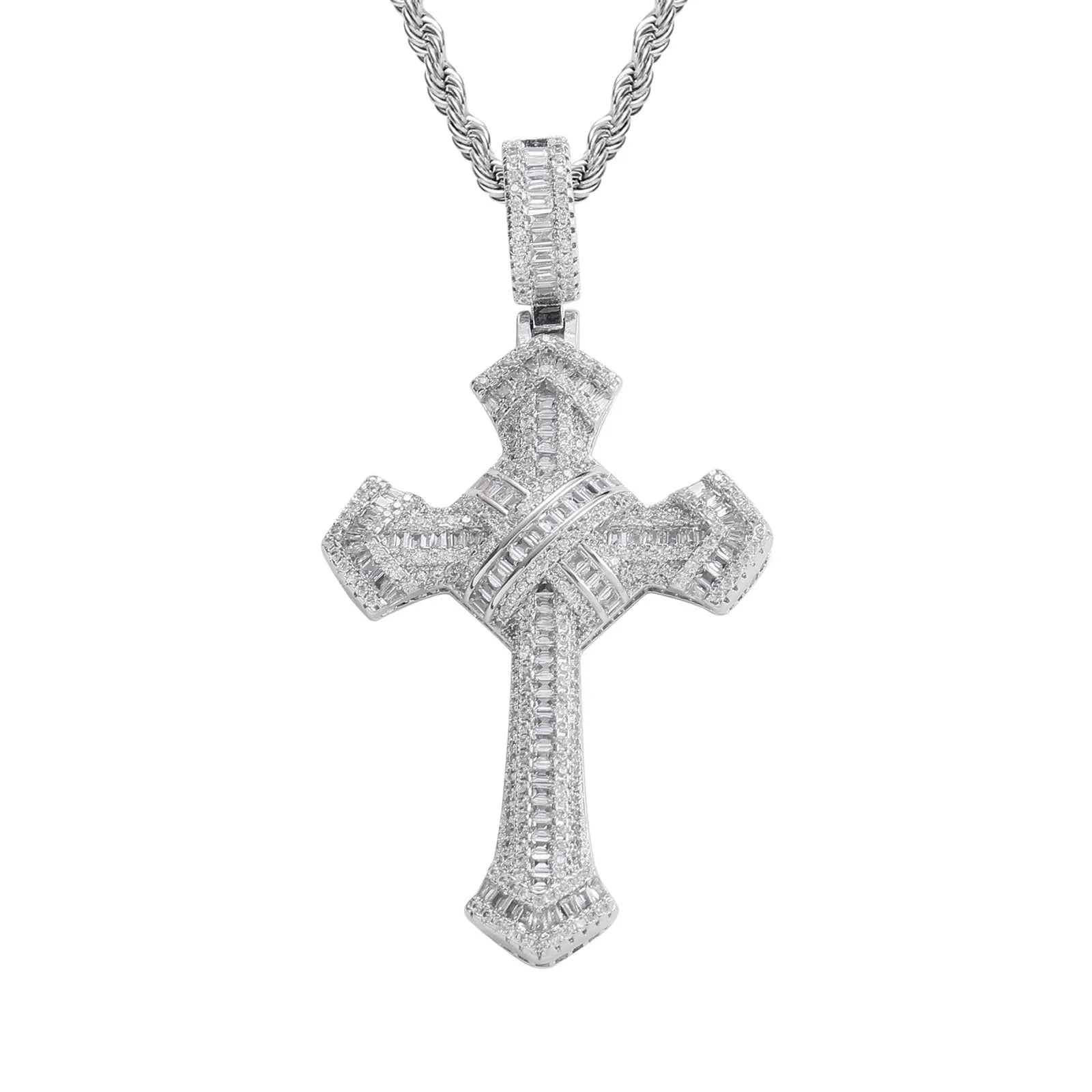 Hot Selling Copper Inlaid Color Zirconium Cross Pendant Personalized Trendy Men's Hip-hop Pendant Necklace Party Gift
