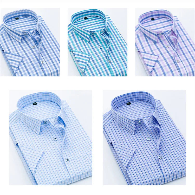 Man High Quality Men's clothing Casual Shirts Leisure Design Plaid Men's Social Shirts Short Sleeve Men's Dress Shirt  Men D88