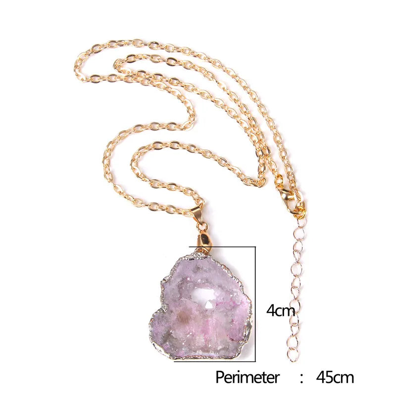 Metal chain healing energy necklace for women Dyed Natural crystal agat druzy crystal Minerals gem stone pendant charm necklace