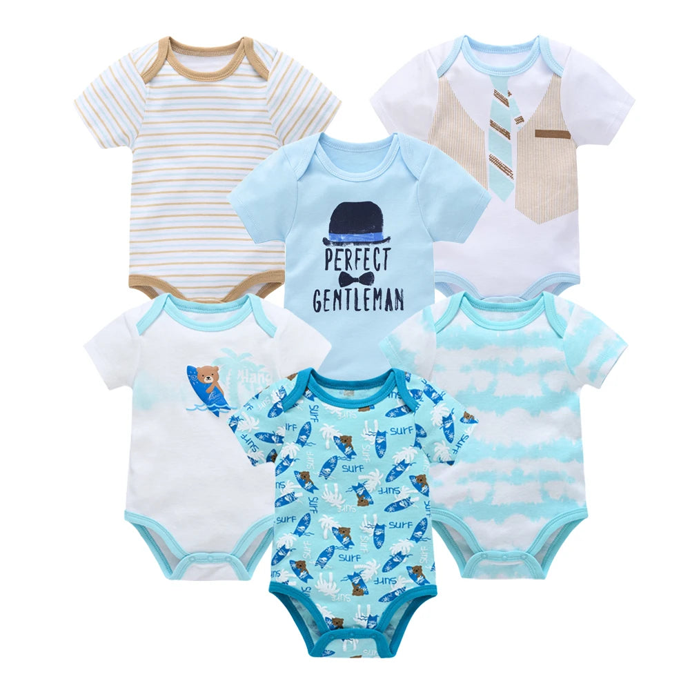 Kavkas Baby Bodysuits Short Sleeve Cotton Cartoon Print - 3-6 Pack