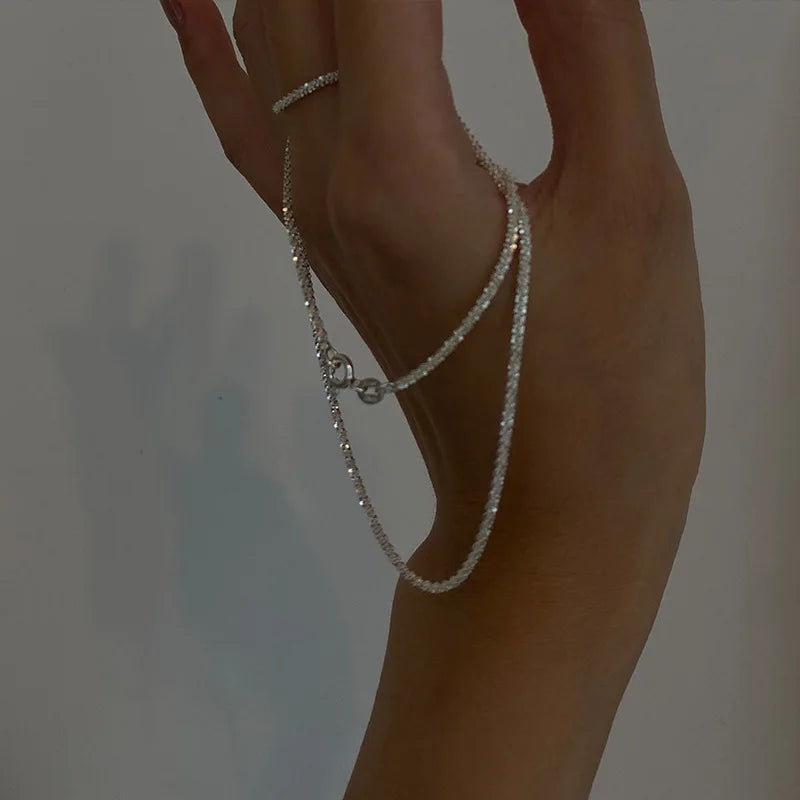 Italian 925 Sterling Silver Sparkling Clavicle Chain Shiny Choker Exquisite Necklace For Women Girls Fine Jewelry Wedding Gift