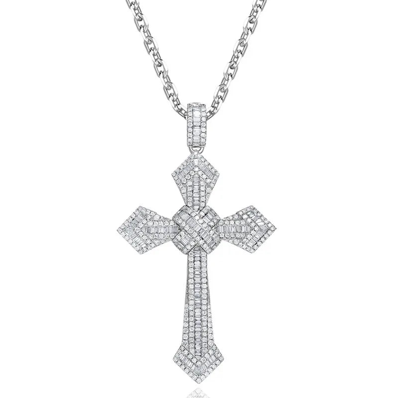 14K Gold Long Diamond Cross Pendant 925 Sterling Silver Wedding Pendants Necklace For Women'S Men Moissanite Jewelry
