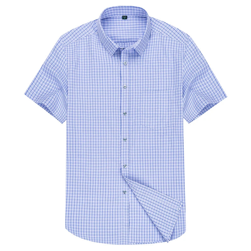 Man High Quality Men's clothing Casual Shirts Leisure Design Plaid Men's Social Shirts Short Sleeve Men's Dress Shirt  Men D88