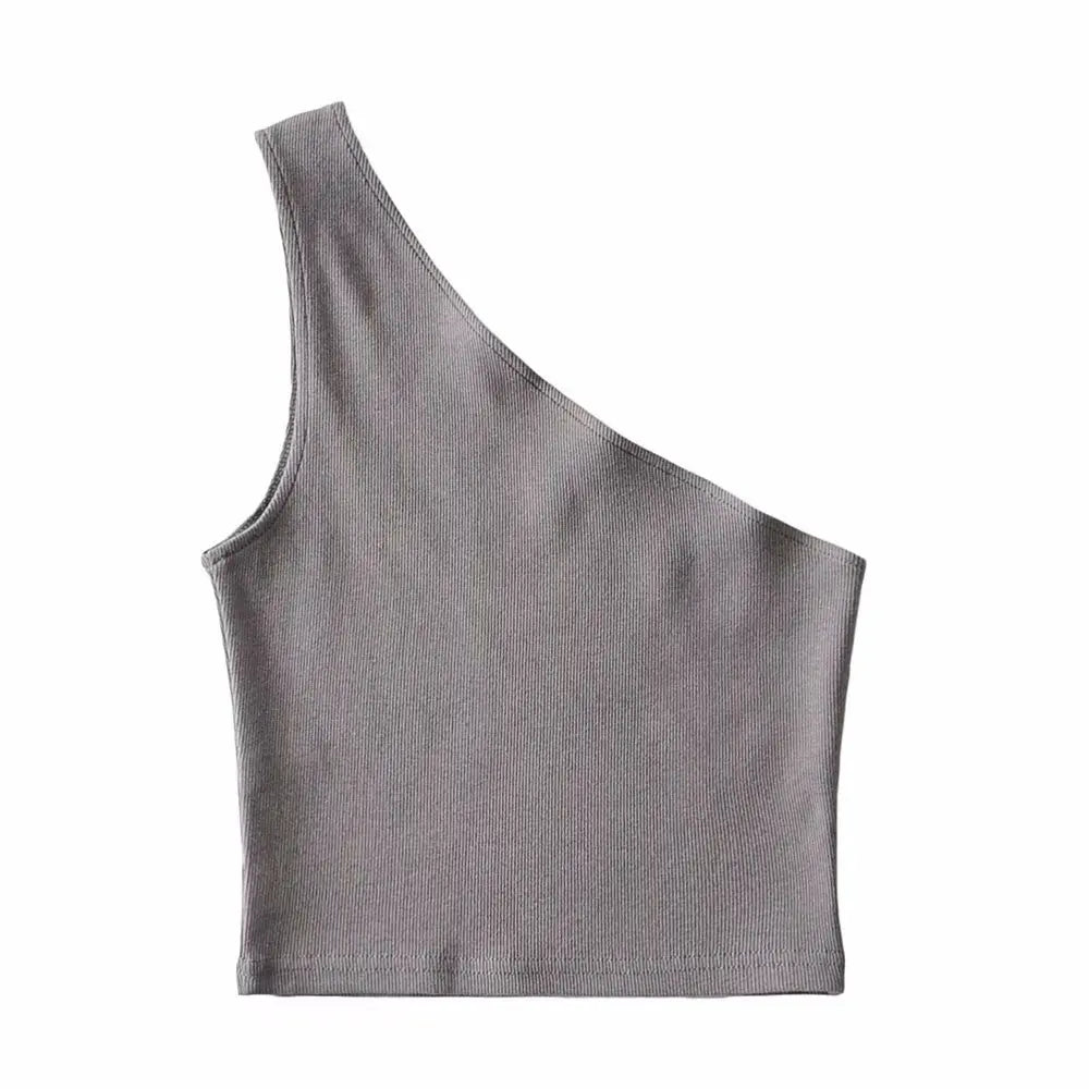One Shoulder Cropped Tanks Top Women Summer Sleeveless Tanks Camis Sexy Oblique Collar Elastic Corset Slim Crop Tops Tube Lady
