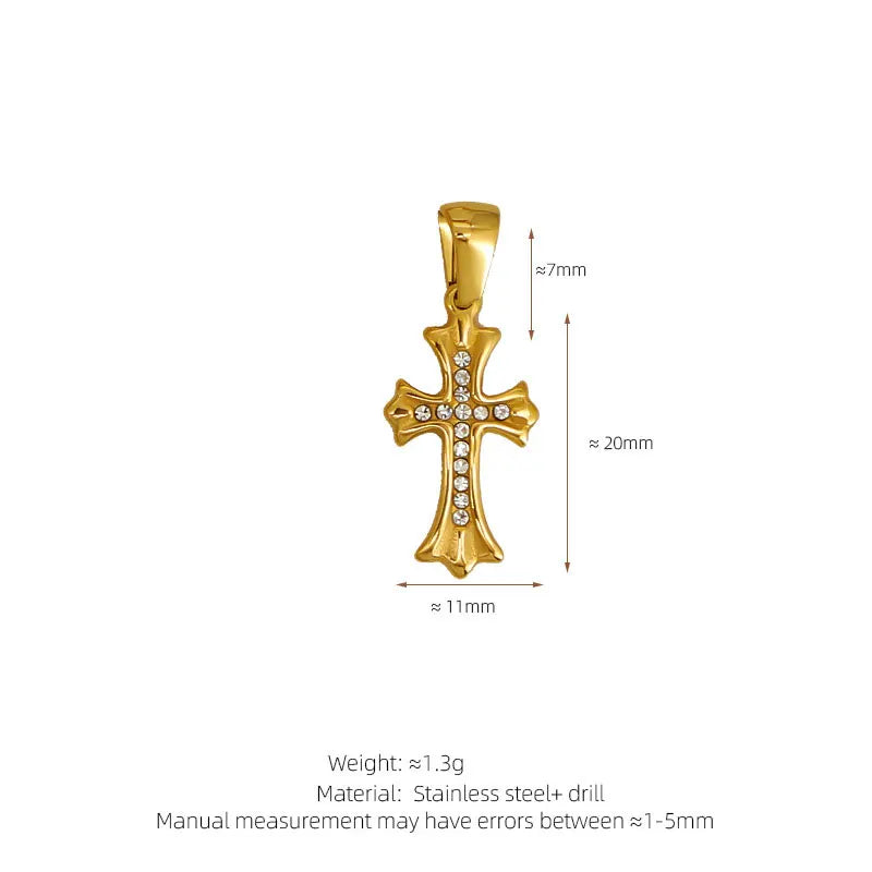 Trendy Diy 316L 18K Stainless Steel Luxury Customize Zircon Cross Charms Pendant Accessories For Jewelry Making
