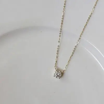 VENTFILLE 925 Sterling Silver French Simple Crystal Pendant Clavicle Chain Necklace Women Light Luxury Party 14k Gold Jewelry