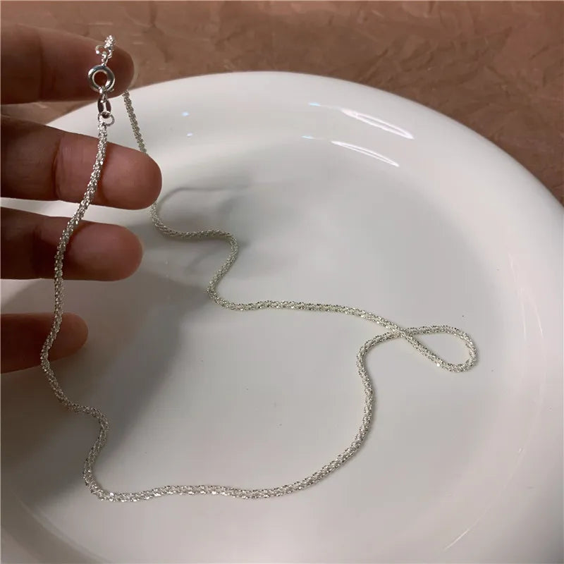New Trendy Sparkling Silver Color Choker Necklace for Women Elegant Clavicle Chain Necklace Party Wedding Collar Jewelry Gifts