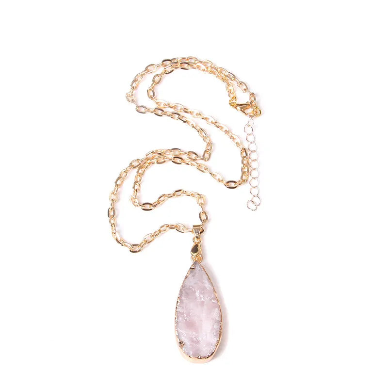 Metal chain healing energy necklace for women Dyed Natural crystal agat druzy crystal Minerals gem stone pendant charm necklace
