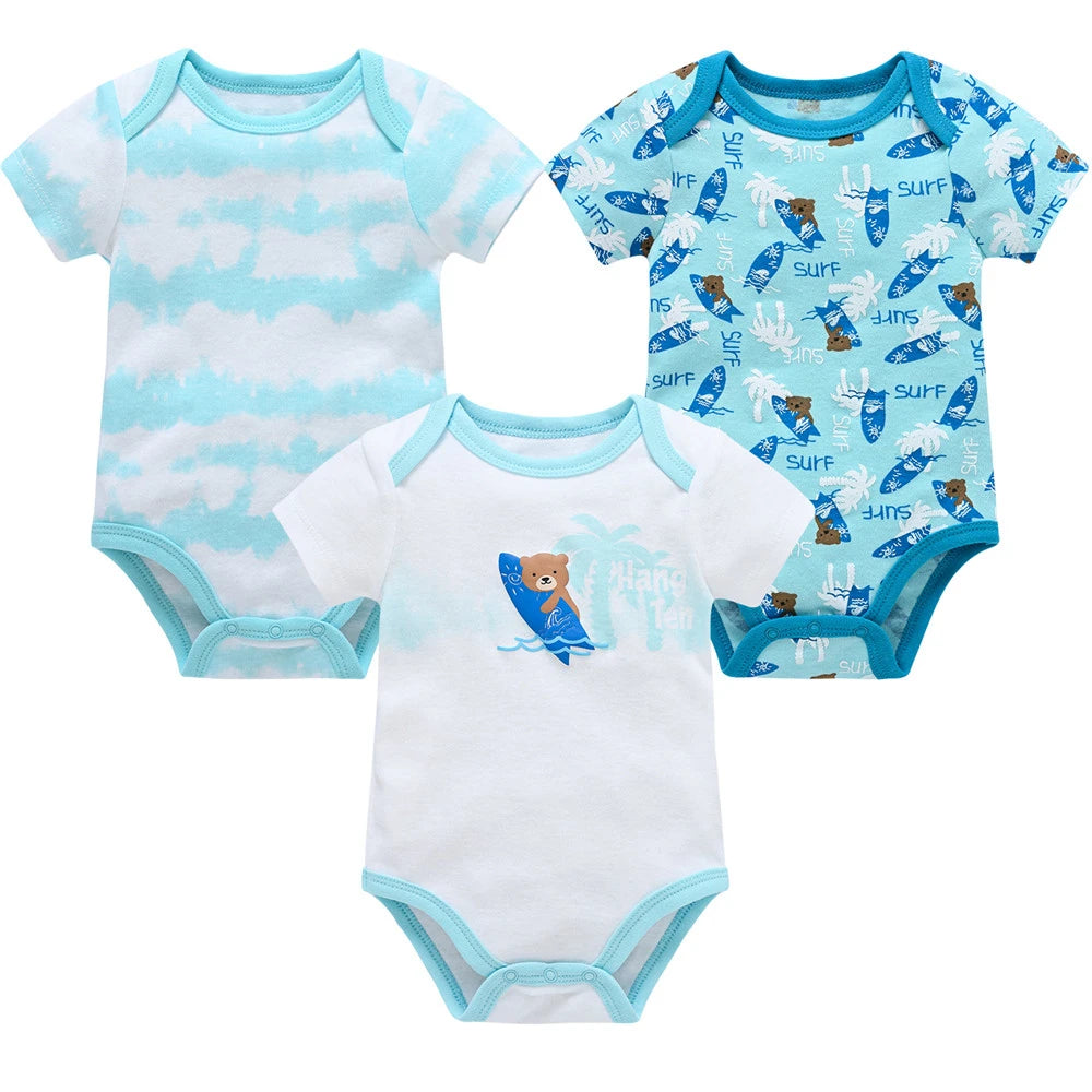 Kavkas Baby Bodysuits Short Sleeve Cotton Cartoon Print - 3-6 Pack
