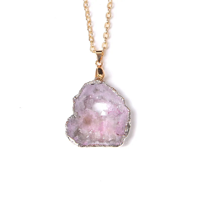 Metal chain healing energy necklace for women Dyed Natural crystal agat druzy crystal Minerals gem stone pendant charm necklace