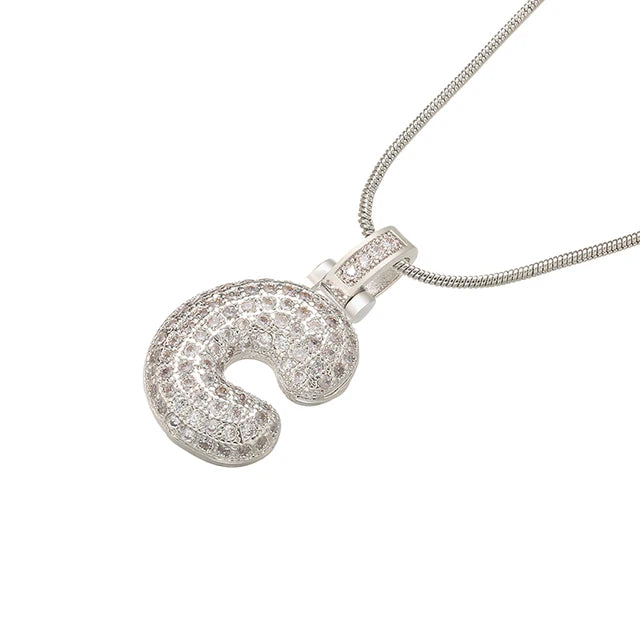 Zhukou 1.25X500Mm Fat And Lovely Crystal Brass Silver Color Letter Necklace For Women'S Friends Birthday Model: Vl34