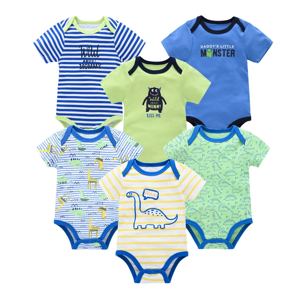 Kavkas Baby Bodysuits Short Sleeve Cotton Cartoon Print - 3-6 Pack