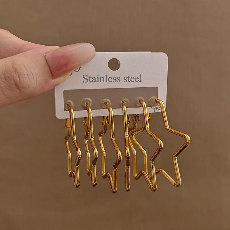 Trendy Gold-Plated High-End Stainless Steel Heart-Shape Five Pointed Star Earrings Large And Cute Colorfast Earrings