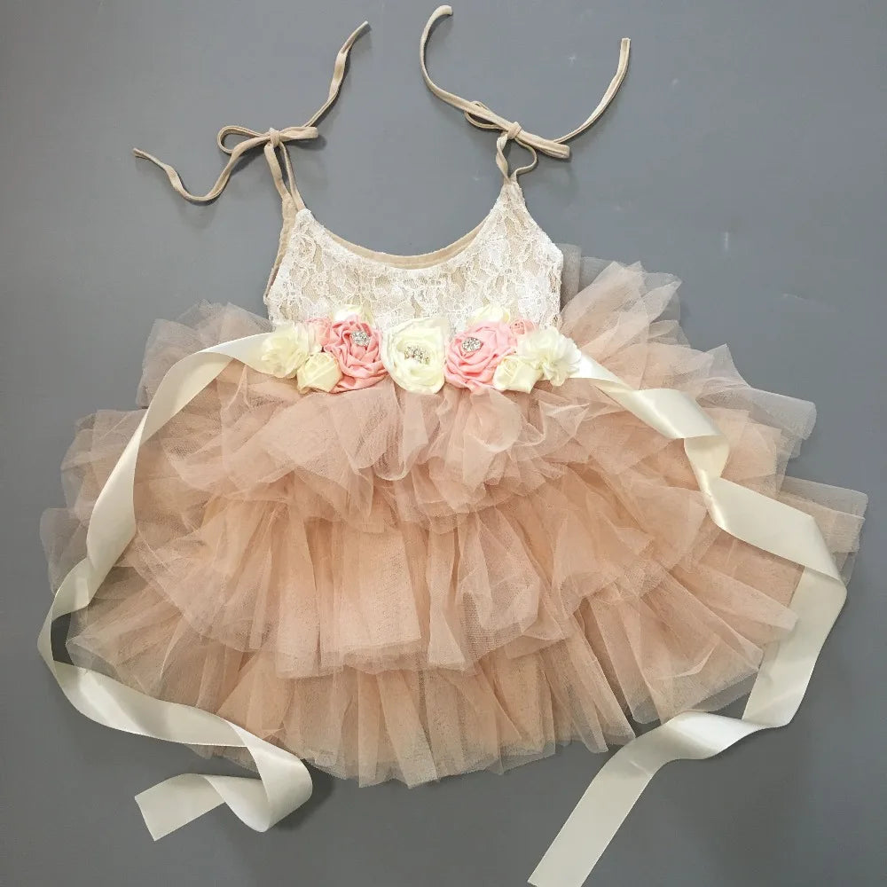 New Born Baby Girls Birthday Dress for Kids Flowers Girls Party Tutus Costume Belt Headband 3pcs Outfit Set Princess Vestidos