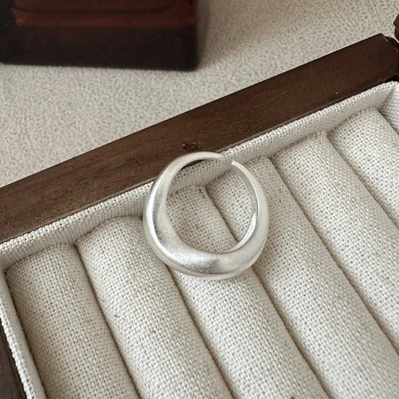Korean Style Geometric 100% 925 Sterling Silver Wave Open Adjustable Finger Rings For Girls Fine Jewelry