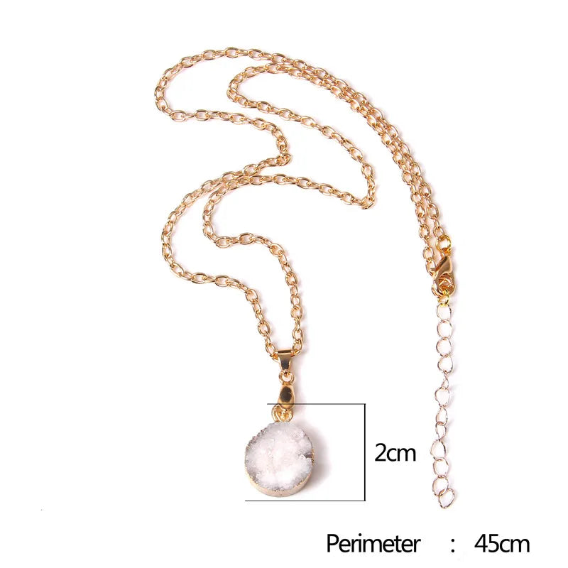 Metal chain healing energy necklace for women Dyed Natural crystal agat druzy crystal Minerals gem stone pendant charm necklace