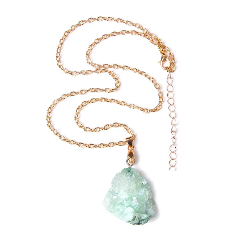 Metal chain healing energy necklace for women Dyed Natural crystal agat druzy crystal Minerals gem stone pendant charm necklace