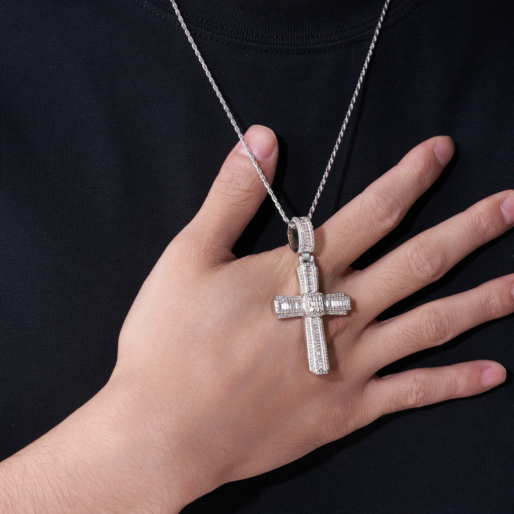 925 Silver Factory Direct Pendant Vvs1 Emerald Cut Moissanite Hip Hop Style Cross Birthday Fine Accessory Pendant
