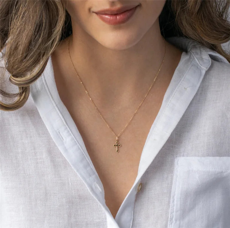 Cross Pendants Necklace 14K Gold Filled Cross Jewelry Gold Choker Minimalism Necklace Collier Femme Kolye Boho Women'S Necklace