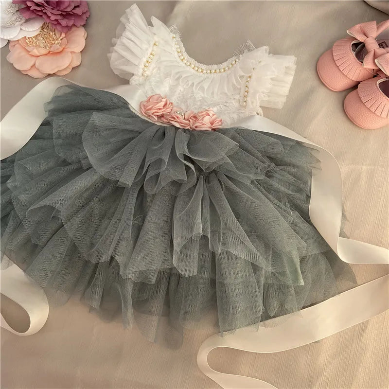 Elegant Little Girls Lolita Dress for Christmas Toddler Boho Chic Birthday Party Costume+ Blet 2pcs Outfit Set Wedding Clothing
