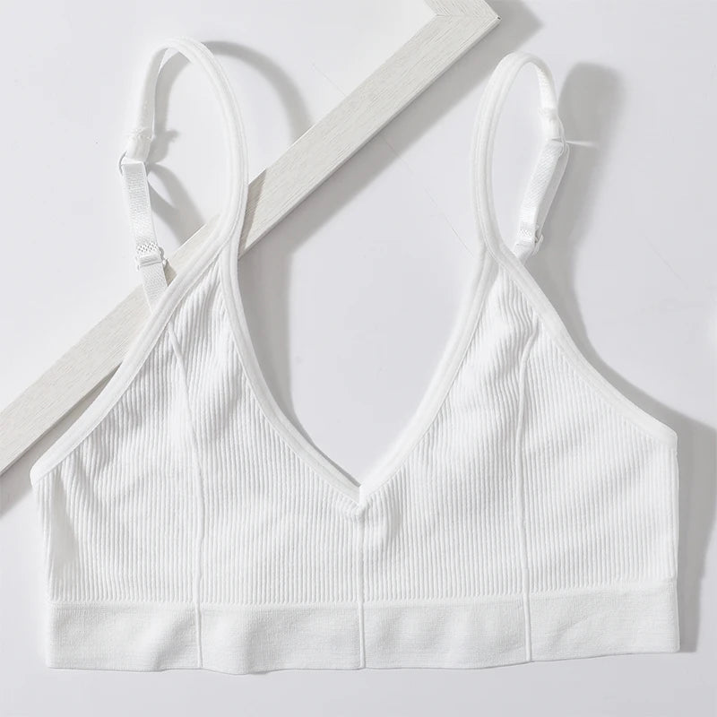 Seamless Tube Top Women's Ribbed V-Neck Wireless Bralette U-Back Daily Wear Bra Sexy Lingerie Adjust Straps Sports Underwear M-L