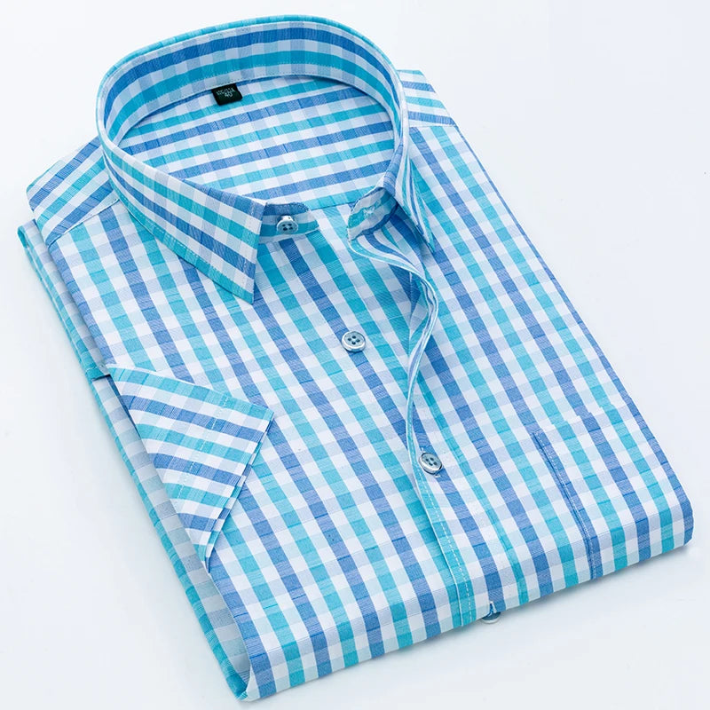 Men's Plaid Short Sleeve Casual Button-Down Shirt