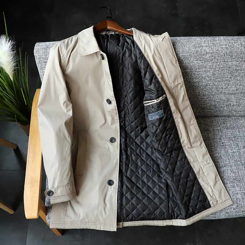 Men Clothing 2026 Waterproof and Tear-resistant Autumn Winter Japanese Style Quilted Warm Men's Mid-length Trench Coat