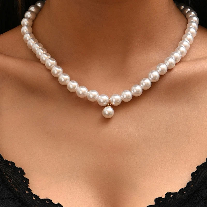 Ywzixln 2021 Trend Elegant Jewelry Wedding Big Pearl Necklace For Women'S Fashion White Imitation Pearl Choker Necklace N0179