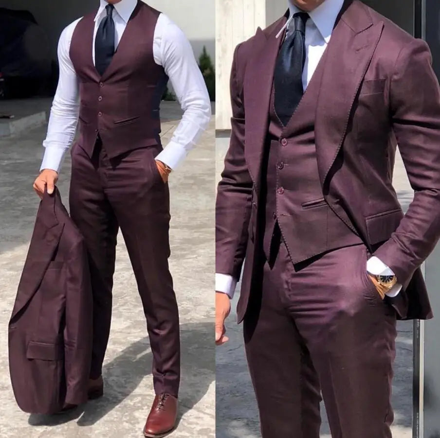Slim Fit Wedding Tuxedo Suit 3 Piece Set For Groom And Groomsmen Jacket Vest Pants