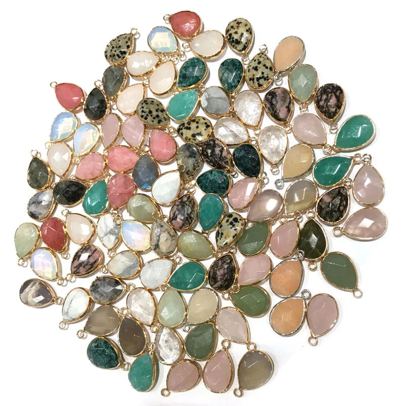 Natural Stone Pendant Water Drop Shape Faceted Mix Color Exquisite Charms For Jewelry Making DIY Bracelet Necklace Accessories