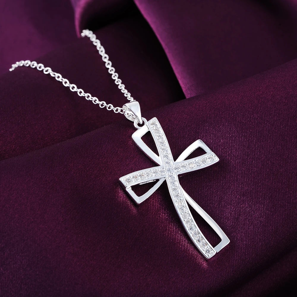 925 Sterling Silver Zircon Cross Pendant Necklaces For Women'S Charm Fashion Luxury Jewelry Accessories Jewellery