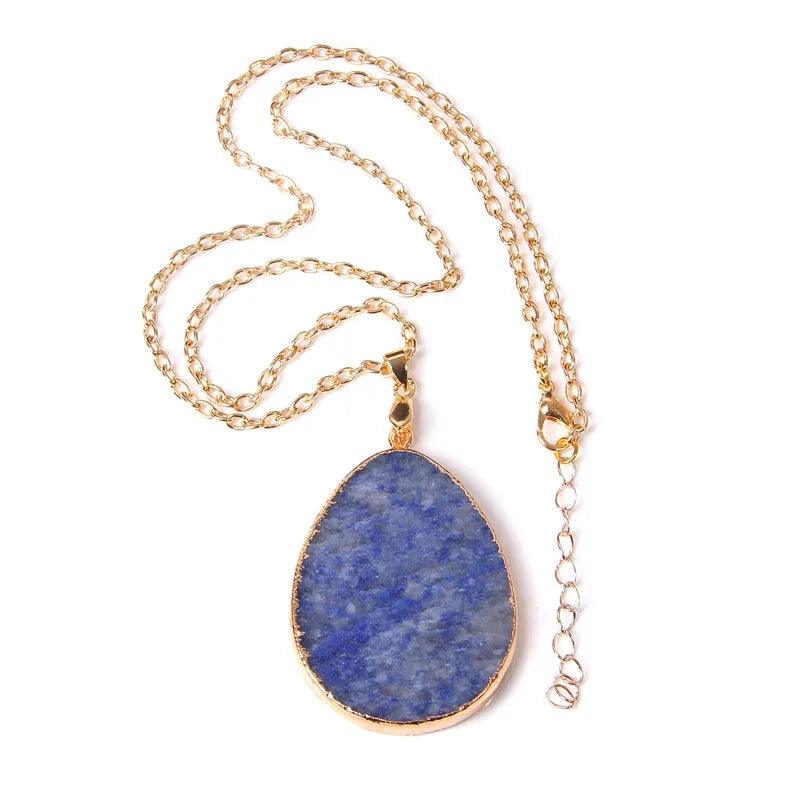 Metal chain healing energy necklace for women Dyed Natural crystal agat druzy crystal Minerals gem stone pendant charm necklace