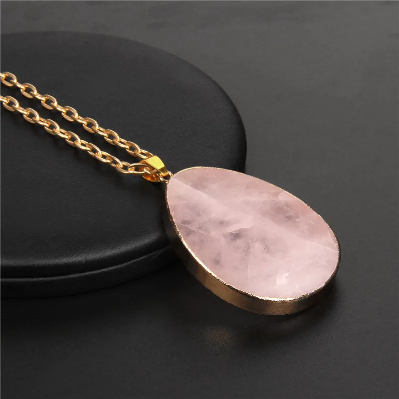 Metal chain healing energy necklace for women Dyed Natural crystal agat druzy crystal Minerals gem stone pendant charm necklace