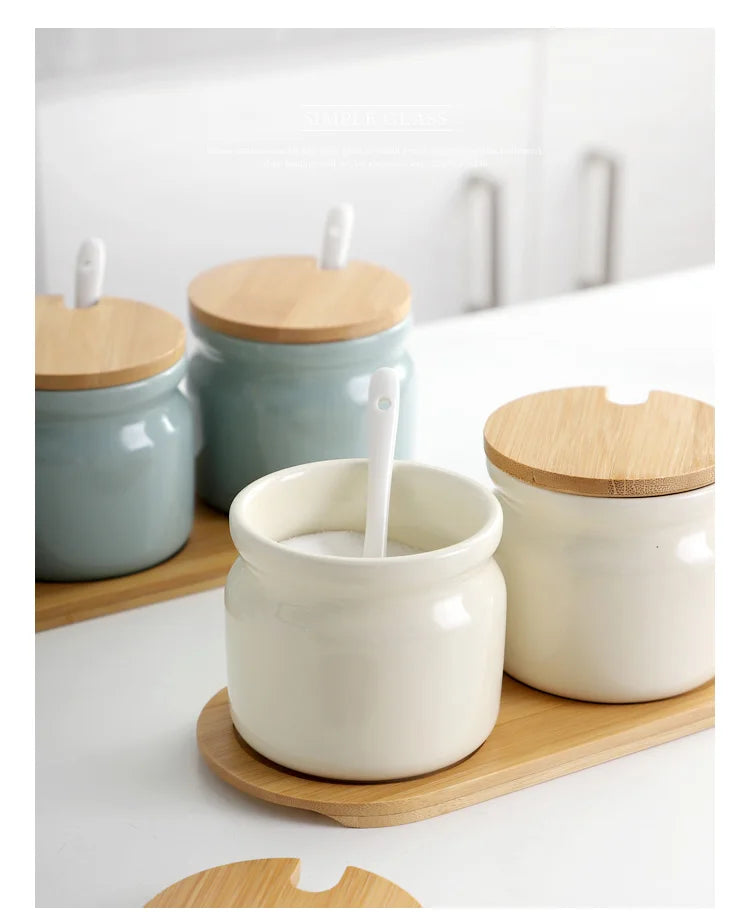 Nordic Ceramic Spice Rack Salt Shaker Pepper Vinegar Oil Bottle Sugar Chili Condiment Box Spices Storage Jar Set Home Kitchen