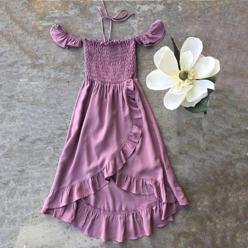 Mother and Daughter Matching Dress 2021 Summer Family Clothes Off Shoulder Short Sleeve Ruffle Dress Mommy and Me Dress Outfits