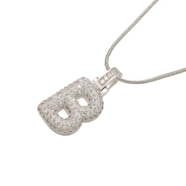 Zhukou 1.25X500Mm Fat And Lovely Crystal Brass Silver Color Letter Necklace For Women'S Friends Birthday Model: Vl34