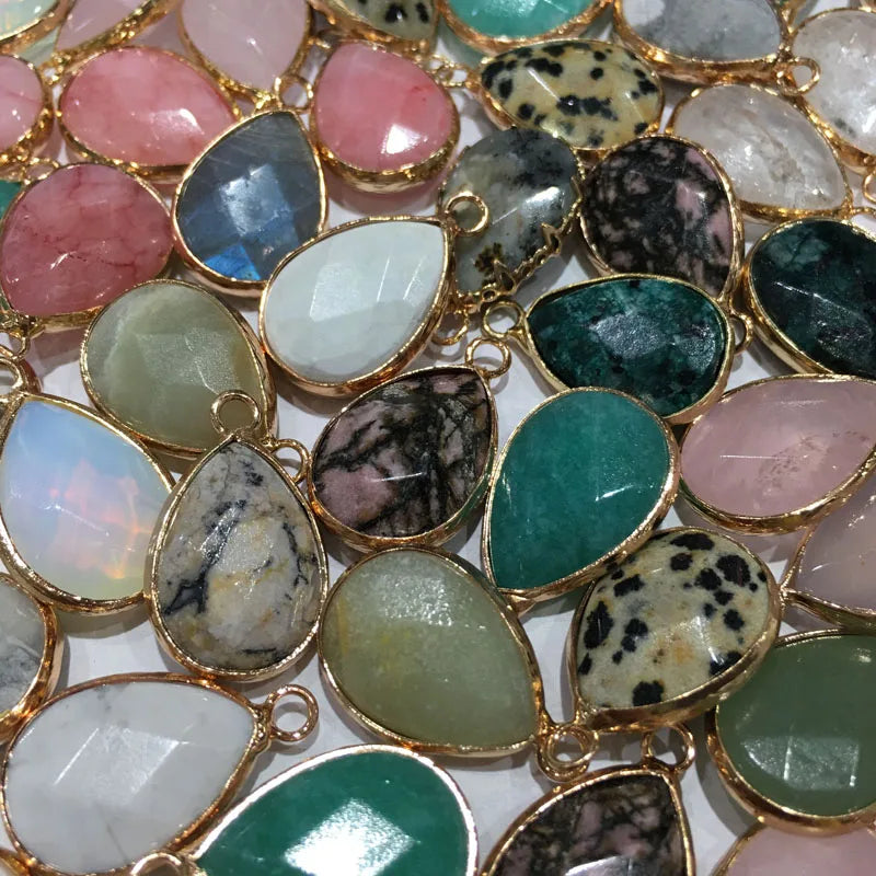 Natural Stone Pendant Water Drop Shape Faceted Mix Color Exquisite Charms For Jewelry Making DIY Bracelet Necklace Accessories