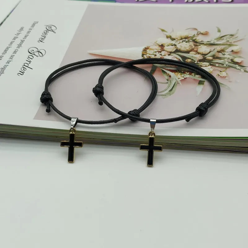 Juego de 2 Pulseras de Pareja Cruzadas, Hechas a Mano, Dijes de Colores Modernos, Blanco y Negro, Regalo Para Enamorados y Amigos