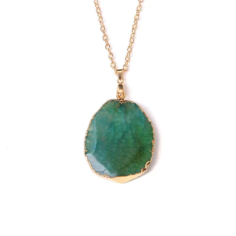 Metal chain healing energy necklace for women Dyed Natural crystal agat druzy crystal Minerals gem stone pendant charm necklace