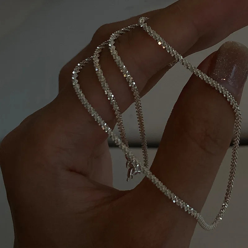 Italian 925 Sterling Silver Sparkling Clavicle Chain Shiny Choker Exquisite Necklace For Women Girls Fine Jewelry Wedding Gift