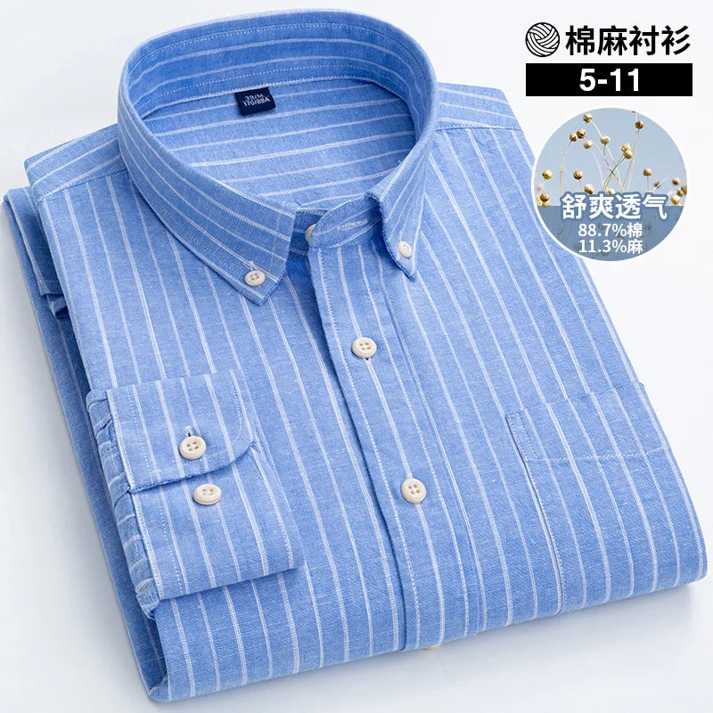Men's Cotton Linen Long Sleeve Casual Button-Up Shirt - Slim Fit