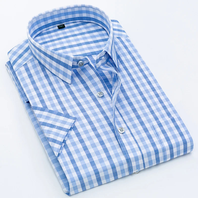 Men's Plaid Short Sleeve Casual Button-Down Shirt