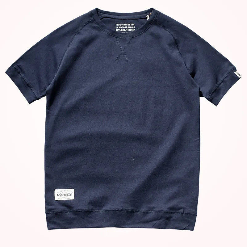 2025 Summer New Raglan Sleeve Solid Color T-shirt Men's Fashion Short-sleeved Round Neck 100% Cotton Washed Bottoming Tops