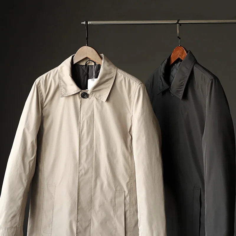 Men Clothing 2026 Waterproof and Tear-resistant Autumn Winter Japanese Style Quilted Warm Men's Mid-length Trench Coat