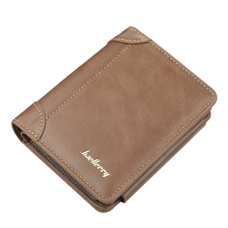 Baellerry Men's Short PU Leather Wallet - Zipper Card Holder Purse