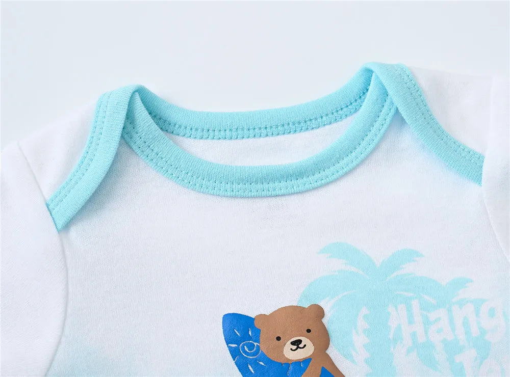 Kavkas Baby Bodysuits Short Sleeve Cotton Cartoon Print - 3-6 Pack