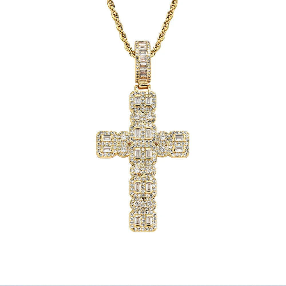 Cn341 Brass Setting Cz Cross Pendants Hip Hop Necklace Bling Bling Jewelry
