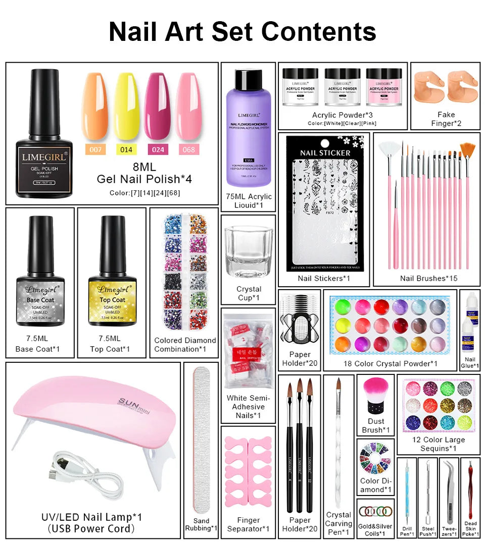 Professional Nail Gel Kit Factory Wholesale UV Light Varnish Soak Gel Girls' Private Label Acrylic Nail Powder Set