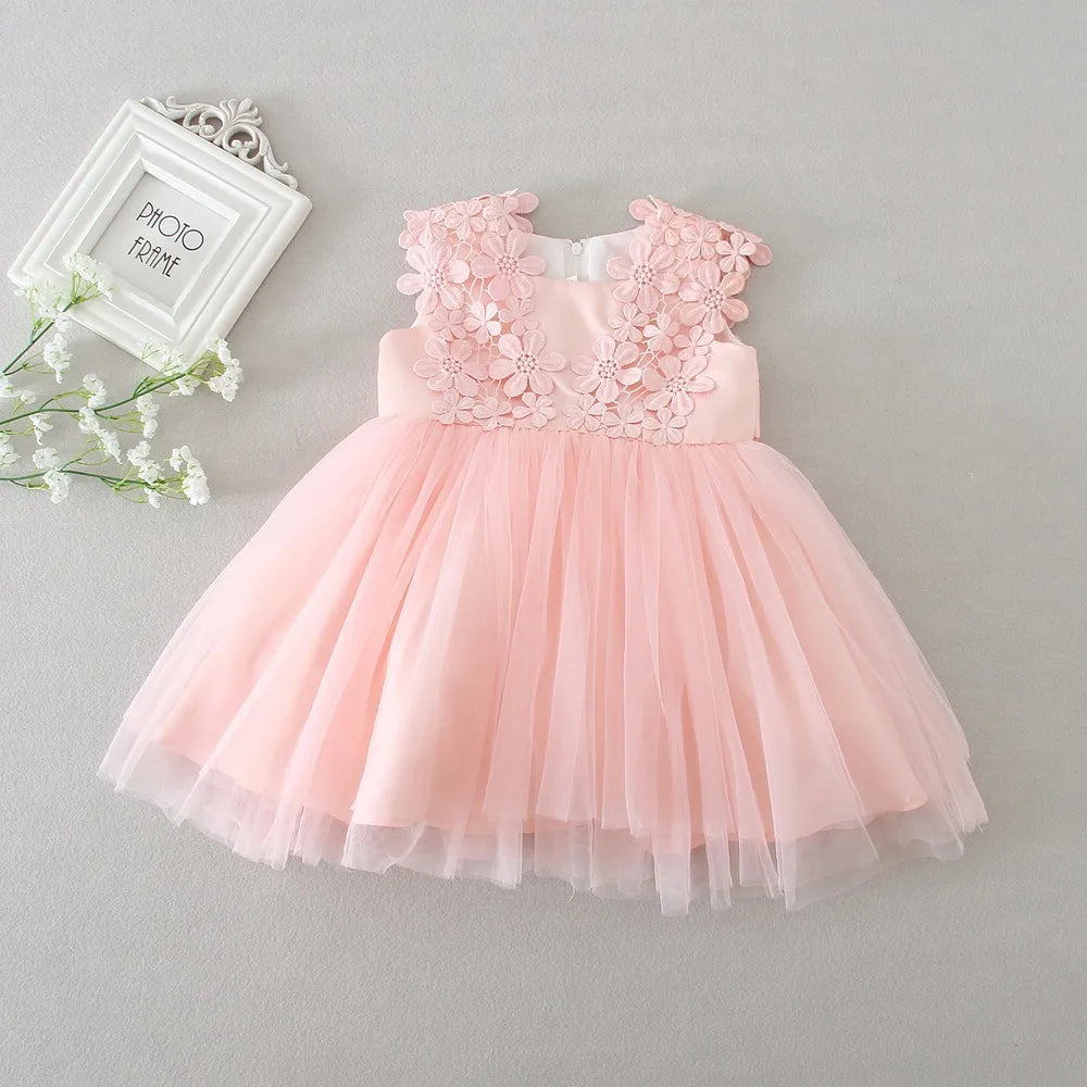 Hetiso Baby Girl's Hot Pink Lace Flower Dress Baptism Birthday Party Toddler Clothes 3-24M Vestido Infantil Menina 3-24M