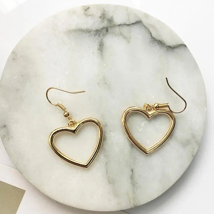 Pendientes Corazón Geométrico Hueco Tono Dorado Para Mujer Regalo Joyería Accesorio Moderno Elegante